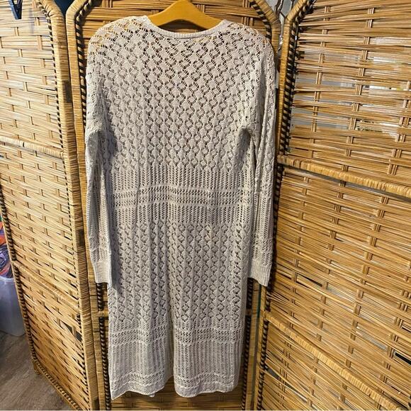 Moral fiber Long Knit Cardigan in light greige Medium NWT open knit duster boho - Picture 5 of 6